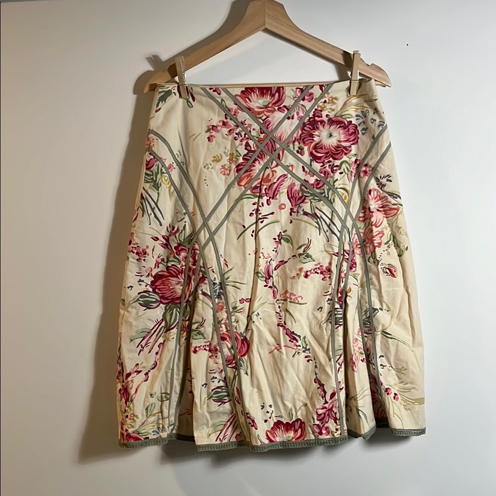 Floral Cream Midi Pleated Skirt